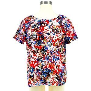 J. Crew Short Sleeve Floral Blouse - Blue/Pink